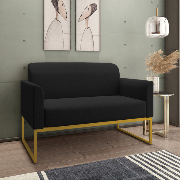 Namoradeira Marisa Linho Preto Base Industrial Dourado Tana D