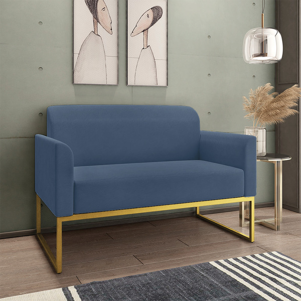 Namoradeira Marisa Suede Azul Marinho Base Industrial Dourada