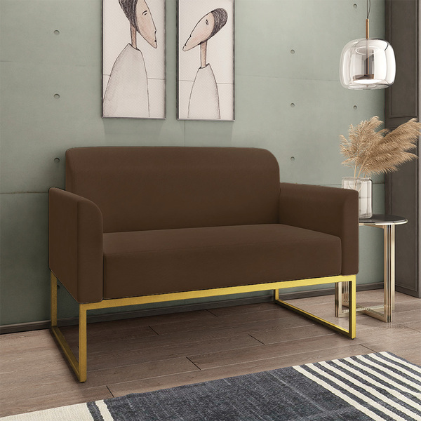 Namoradeira Marisa Suede Marrom Base Industrial Dourada Tana