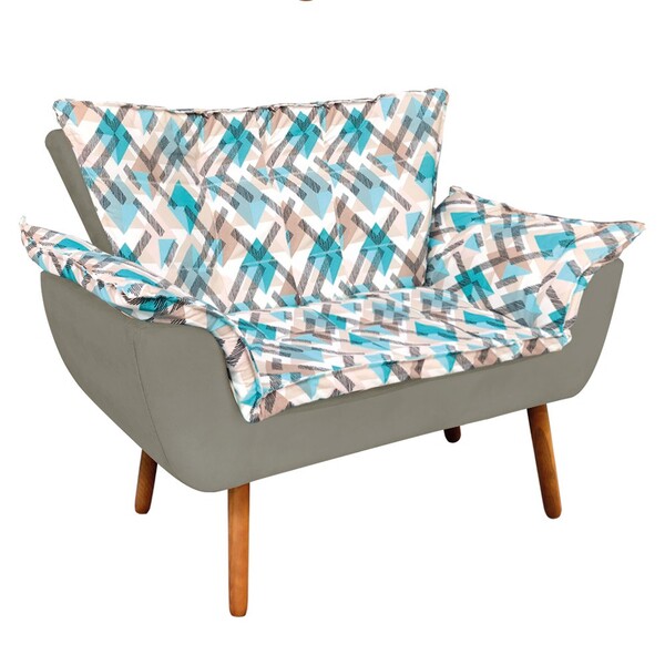 Namoradeira Opala Composê Suede Com Estampado Traçado Azul D3