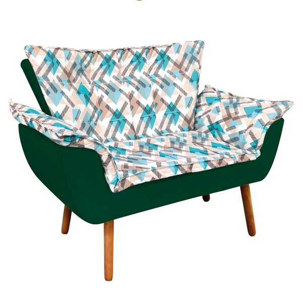 Namoradeira Opala Composê Suede Com Estampado Traçado Azul D3