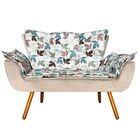 Namoradeira Opala Estampado Folhas D68 E Veludo Bege Pés Pali