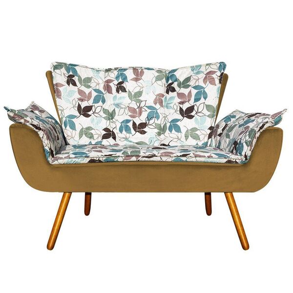 Namoradeira Opala Estampado Folhas D68 E Veludo Ouro Pés Pali