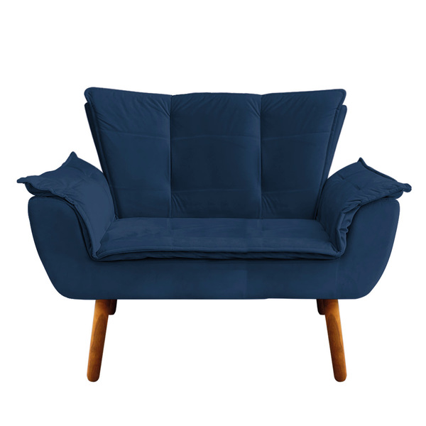 Namoradeira Opala Veludo Azul Marinho Pés Palito Castanho - D