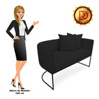 Namoradeira Paola 02 Lugares Linho Base Metálica Preto D03 -