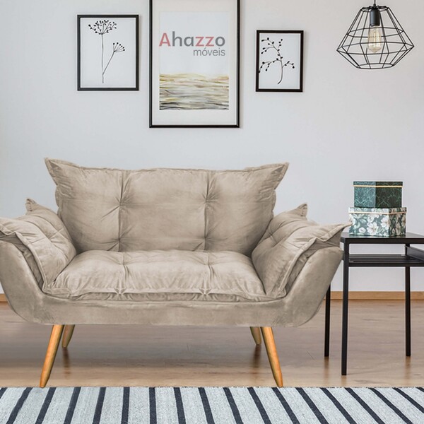 Namoradeira Sofá Opala Para Sala De Estar Recepção Suede Bege