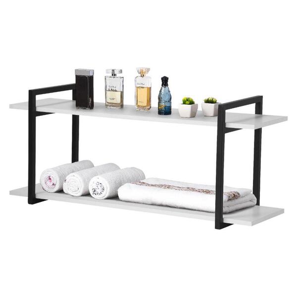 Nicho Banheiro Preto Com Prateleiras Branco 100cm