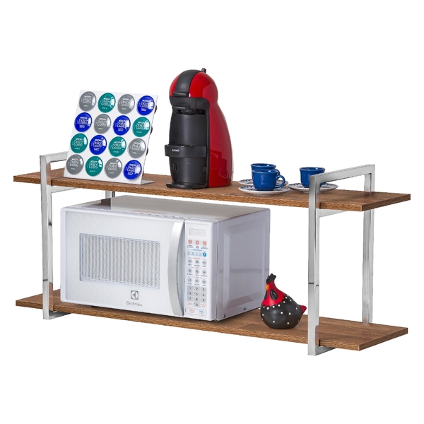 Nicho Cozinha Cromado Com Prateleiras Amadeirado 100cm