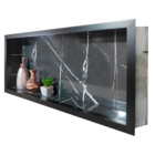 Nicho de Porcelanato Banheiro Preto Rajado de Branco Marmore