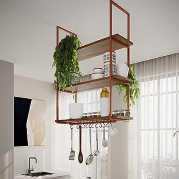 Nicho De Teto Para Cozinha 95 Cm Cobre Com Prateleira Imbuia