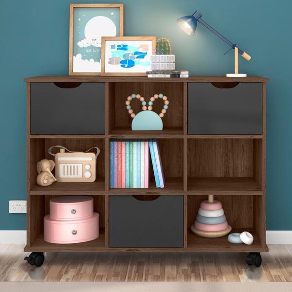 Nicho Organizador Com Rodinhas Portland Ébano Com Gavetas Pre