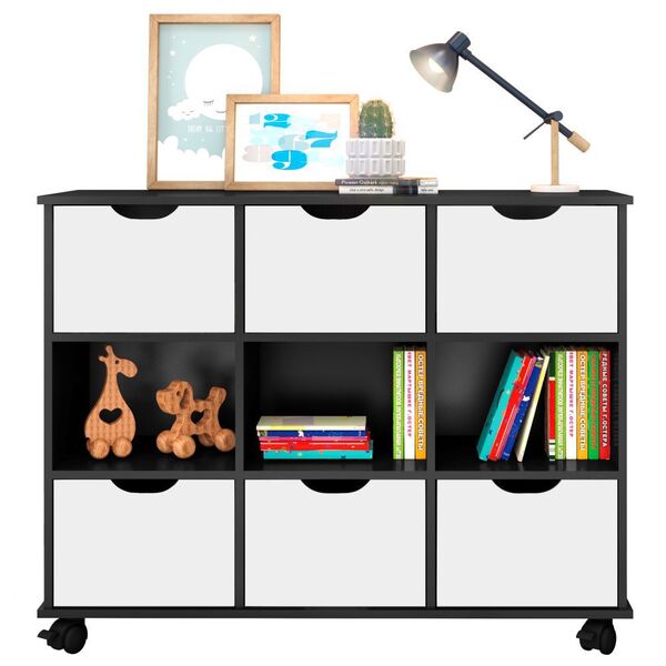 Nicho Organizador Com Rodizios 6 Gavetas - Qmovi - Preto/bran