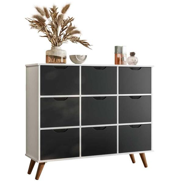 Nicho Organizador Retrô Branco 9 Gavetas Preto Qmovi