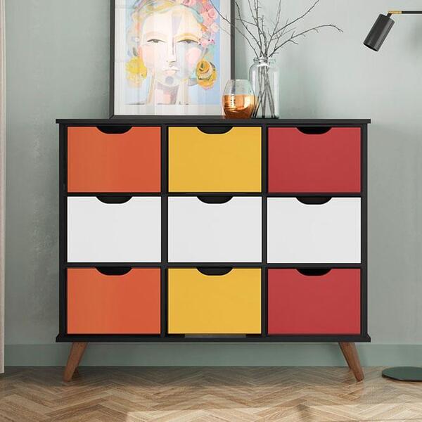 Nicho Organizador Retro Preto Com 9 Gavetas Branco/colorida 1