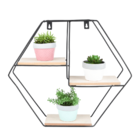 Nicho Prateleira Hexágono Metal Aramado E Madeira - 29cm C/ 3