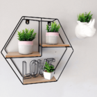 Nicho Prateleira Hexágono Metal Aramado E Madeira - 29cm C/ 3