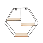 Nicho Prateleira Hexágono Metal Aramado E Madeira - 29cm C/ 3