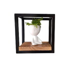 Nicho Quadrado Preto Com Madeira