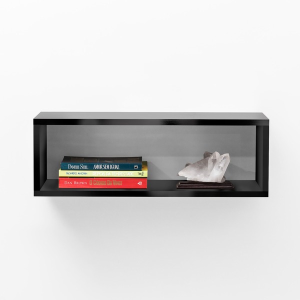 Nicho Retangular 60x20cm Preto Madeira MDP com Suporte Nivelador e Kit para fixação Bemfixa