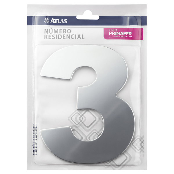 Numero Adesivo Cromado Para Casa N 3 Atlas