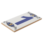 Número Casa "1" 15cm Assentado Cerâmica Azul e Branco
