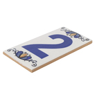 Número Casa "2" 15cm Assentado Cerâmica Azul e Branco