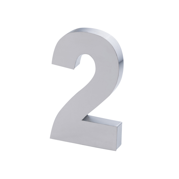 Número Casa "2" 15cm Parafusar Inox Prata