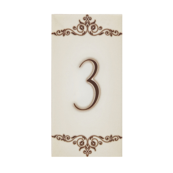 Número Casa "3" 15cm Assentado Cerâmica Bege