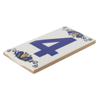 Número Casa "4" 15cm Assentado Cerâmica Azul e Branco
