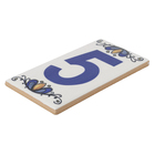 Número Casa "5" 15cm Assentado Cerâmica Azul e Branco