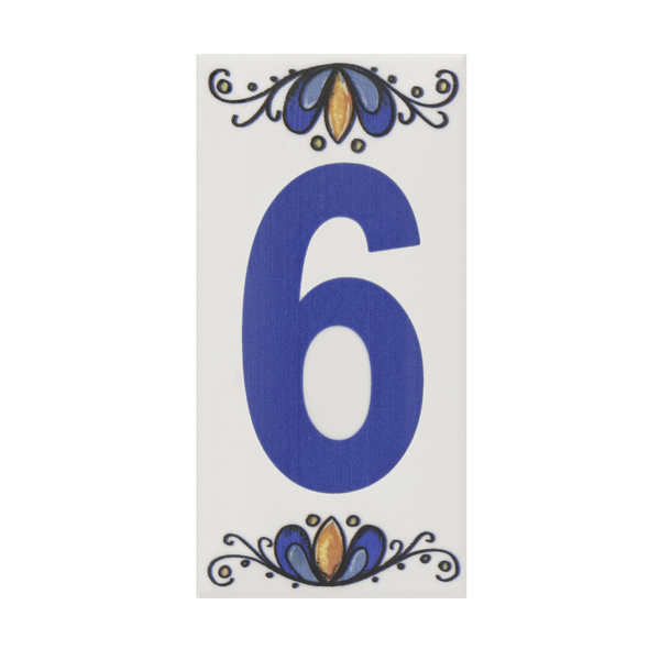 Número Casa "6/9" 15cm Assentado Cerâmica Azul e Branco