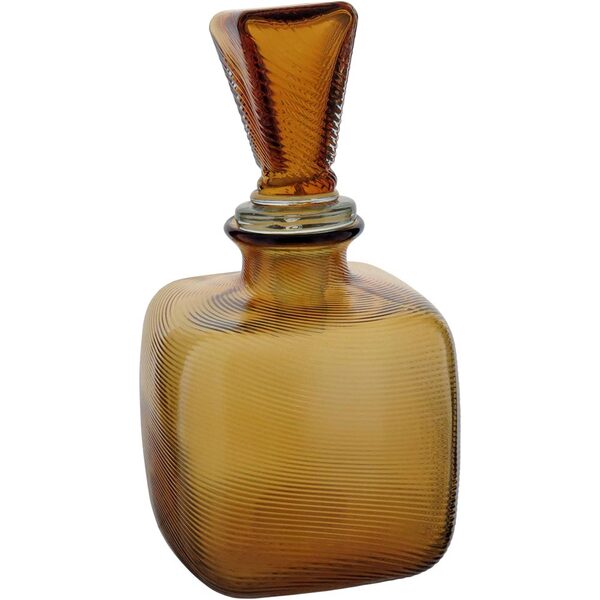 Olim Garrafa Decorativa 28x15x15cm Vidro Âmbar Com Tampa
