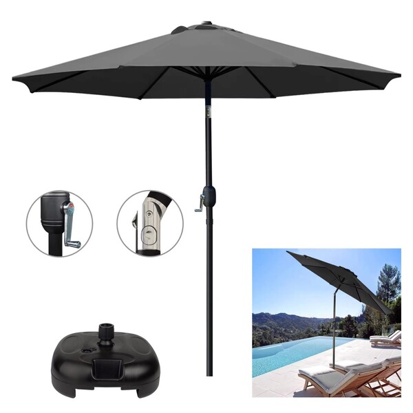 Ombrelone 3 Metros Com Base Preta Manivela Articulado Maresia
