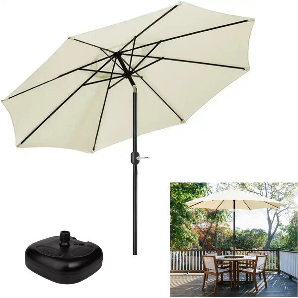 Ombrelone 3 Metros Para Piscina Com Base Plástica Preta De Ma