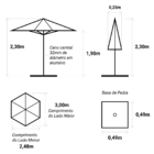 Ombrelone Central - 3,00m De Diâmetro - Em Alumínio - Com Bas