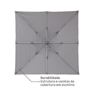 Ombrelone Alumínio e Poliéster Central Quadrado com LED Sonora Cinza 271x285x285cm Naterial