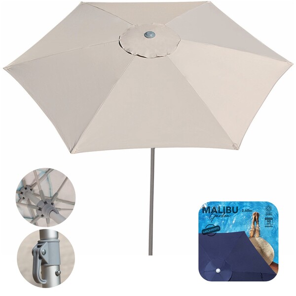 Ombrelone Guarda Sol 2,6m Sombreiro Alumínio Jardim Praia Beg