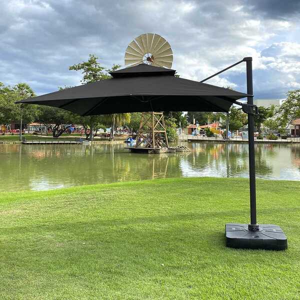 Ombrelone Guarda Sol Diamond 3x3 Preto C/ Base 100l