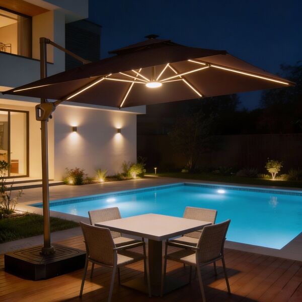 Ombrelone Guarda Sol Gold Led Alumínio 3 0 X 3 0 C/ Base 130l