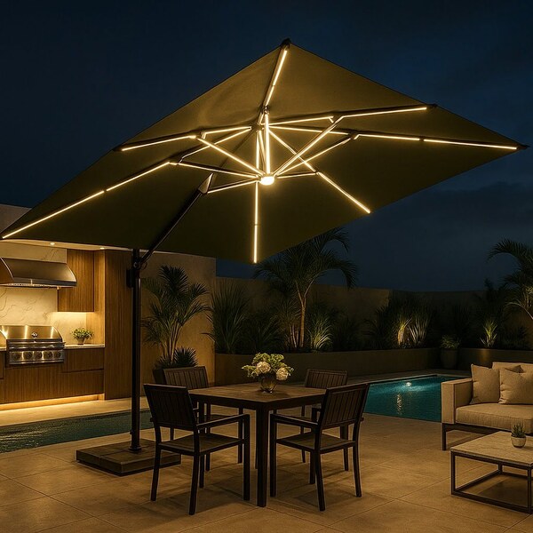 Ombrelone Guarda Sol Gold Led Alumínio 3 0 X 3 0 C/ Base 130l