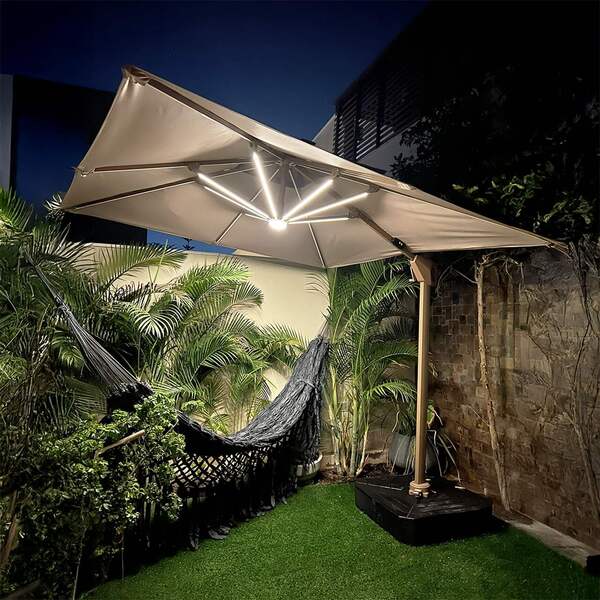 Ombrelone Guarda Sol Gold Led Alumínio Bege 2 5 X 2 5 C/ Base