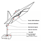 Ombrelone Guarda Sol Premium Alumínio 2 5 X 2 5  C/ Base Em 1