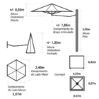 Ombrelone Lateral - 2,40m De Diâmetro - Em Alumínio - Base Ca
