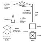 Ombrelone Lateral - 3,00m De Diâmetro - Em Alumínio - Base Ca