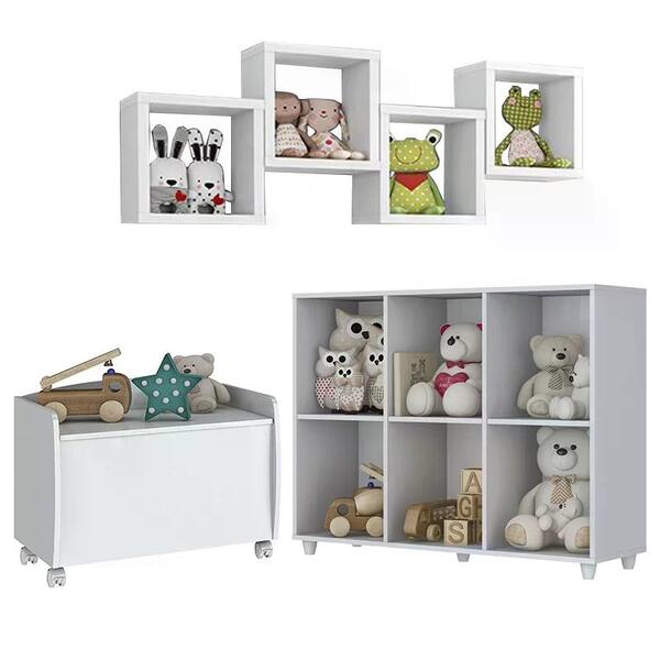 Organizador Aquarela, Baú Aquarela  E 4 Nichos Branco - Móvei