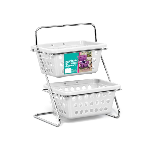 Organizador Carisma Para Bancada Cesto Duplo Plastico Pequeno
