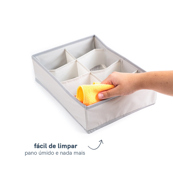 Organizador de Gaveta Dobrável Cinza 8 Divisórias 24x34x9cm Oikos