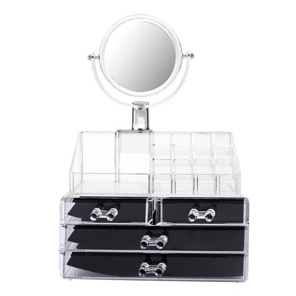Organizador De Maquiagem Make Estojo Espelho Batom Gaveta Acr