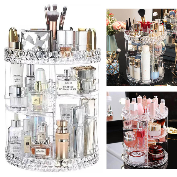 Organizador Maquiagem Giratorio 360º Acrilico Resistente Crem