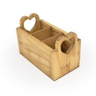Organizador Porta Talheres De Mesa Com Alça Coração Madeira